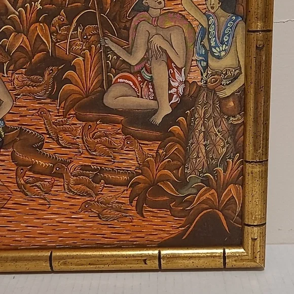 Gold Bamboo Framed Fabric Oriental Art